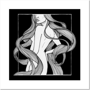 Woman with long wavy hair design Posters and Art